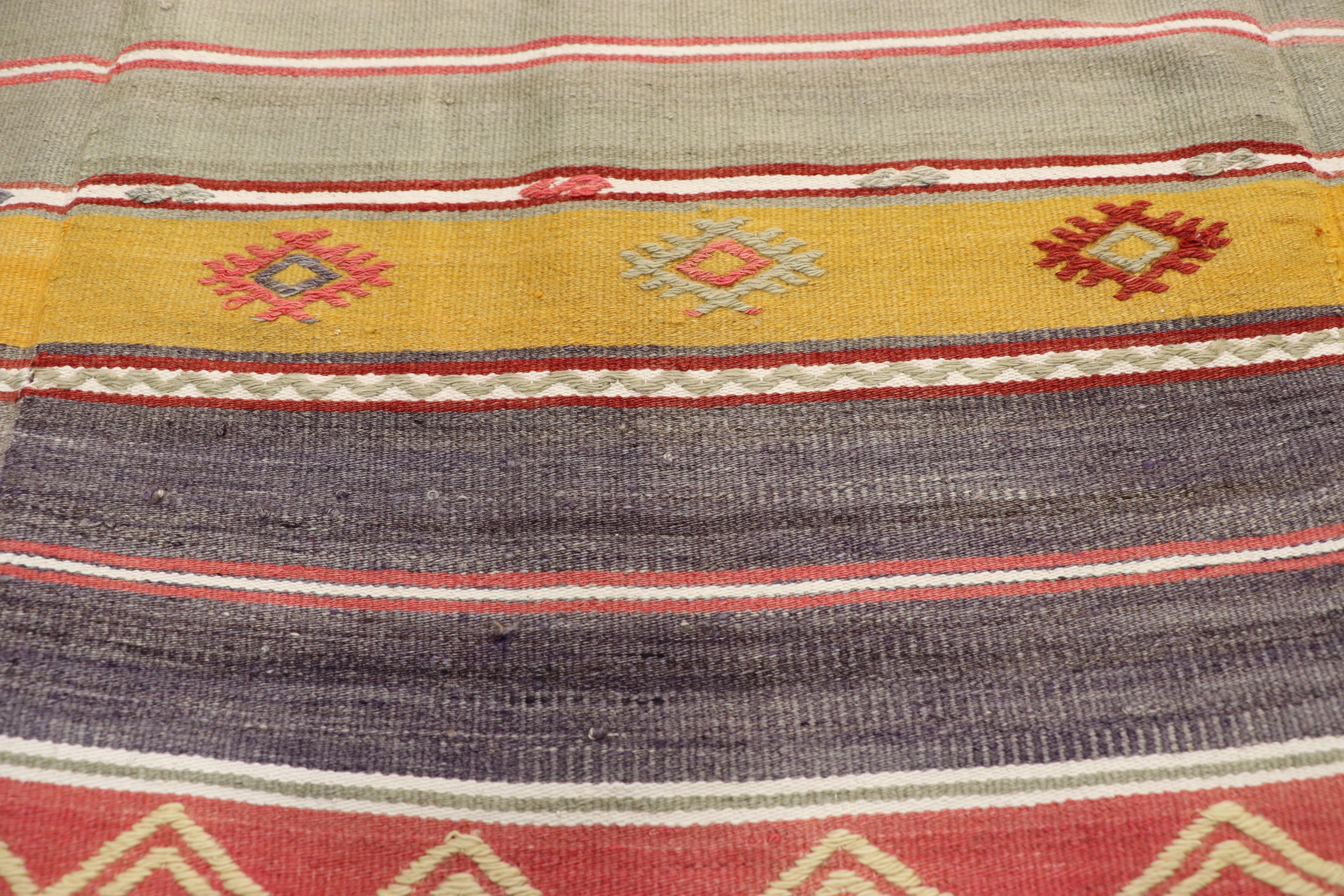 20th Century Boho Chic Vintage Turkish Kilim Rug, Flat-Weave Rug with Tribal Style