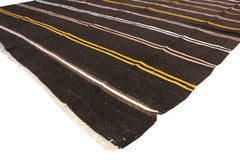 Vintage Turkish Kilim Rug, Flat-Weave Striped Kilim Area Rug with Tribal Style