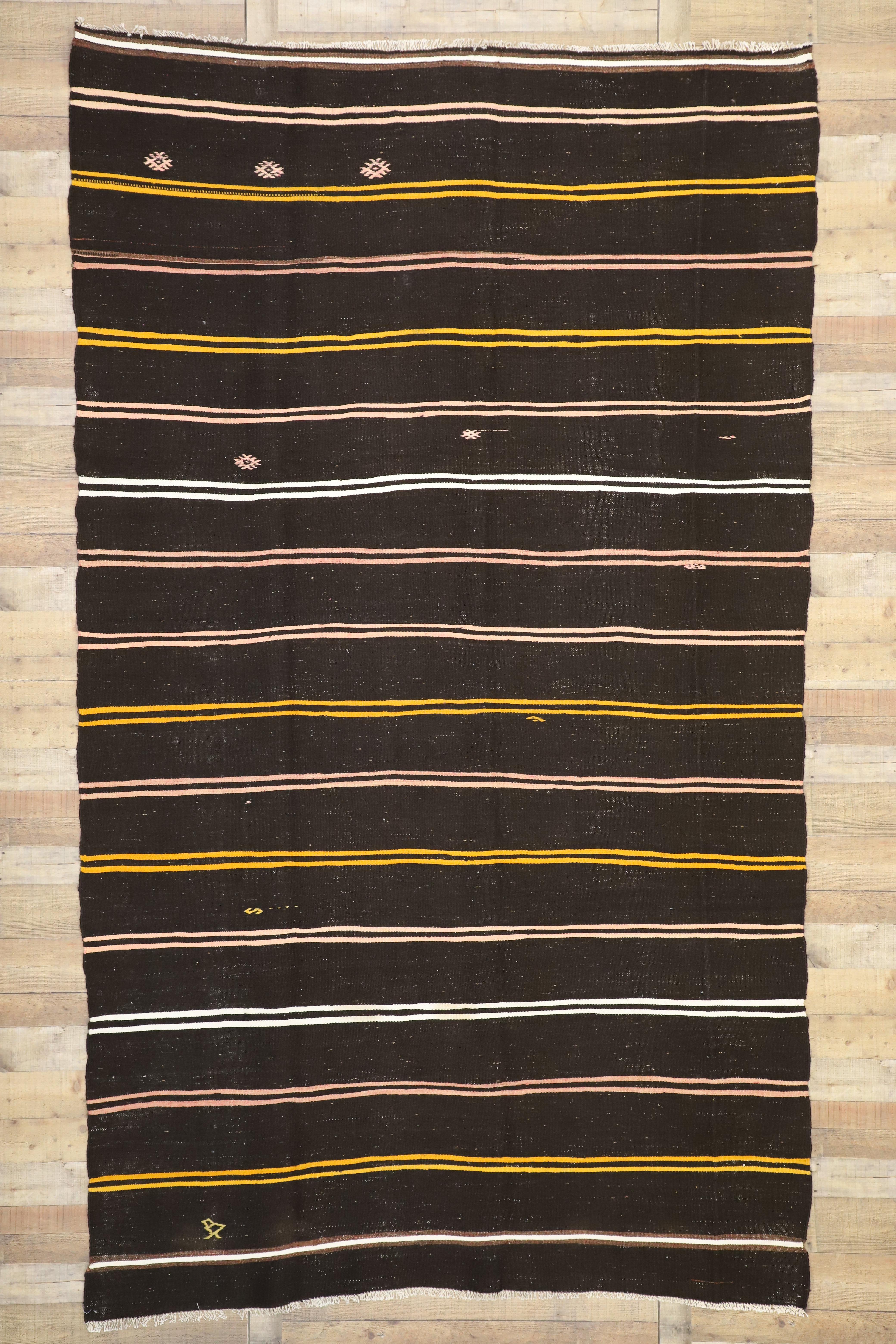 Vintage Turkish Kilim Rug, Flat-Weave Striped Kilim Area Rug with Tribal Style For Sale 1