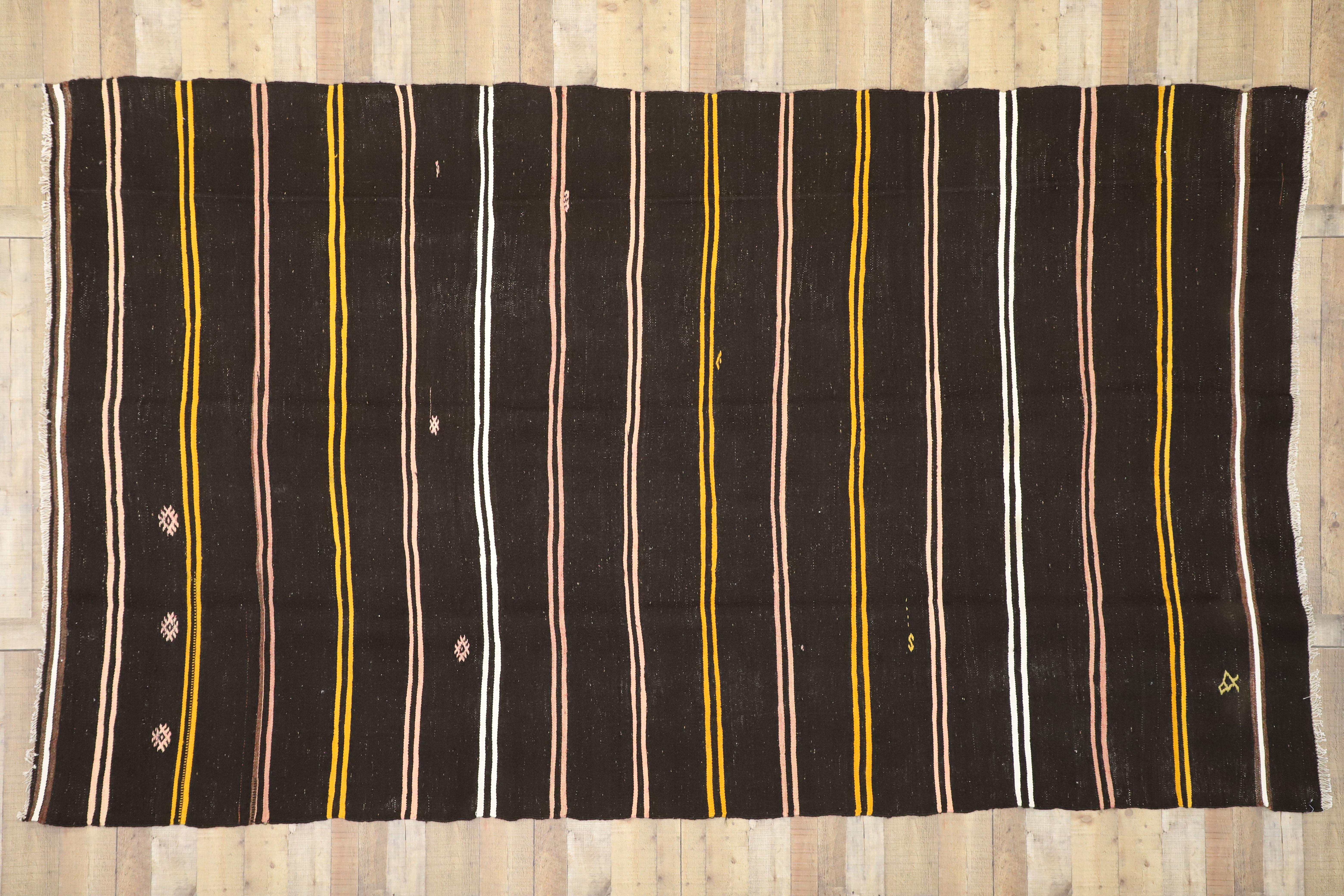 Vintage Turkish Kilim Rug, Flat-Weave Striped Kilim Area Rug with Tribal Style For Sale 2