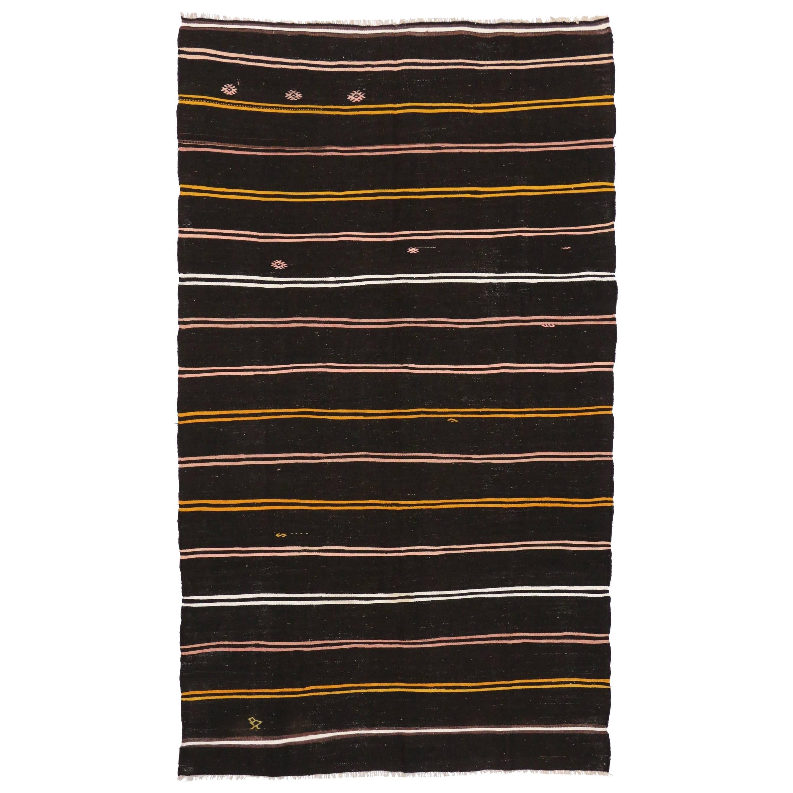 Vintage Turkish Kilim Rug, Flat-Weave Striped Kilim Area Rug with Tribal Style For Sale 3