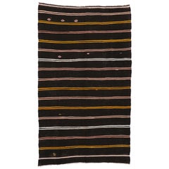 Retro Turkish Kilim Rug, Flat-Weave Striped Kilim Area Rug with Tribal Style