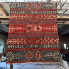 Vintage Turkish Kilim Rug Flat-Weave Wool Carpet Geometric Motif 13 x 10