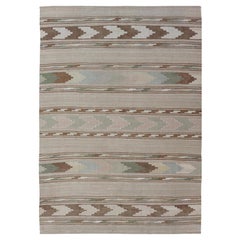 Tapis Kilim turc vintage, motifs géométriques et teintes pastel douces 7'6 x 11'3