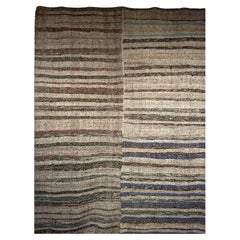 Vintage Turkish Kilim Rug, Handwoven Wool, Earth Tones Stripes, 1980s, 6' x 10'