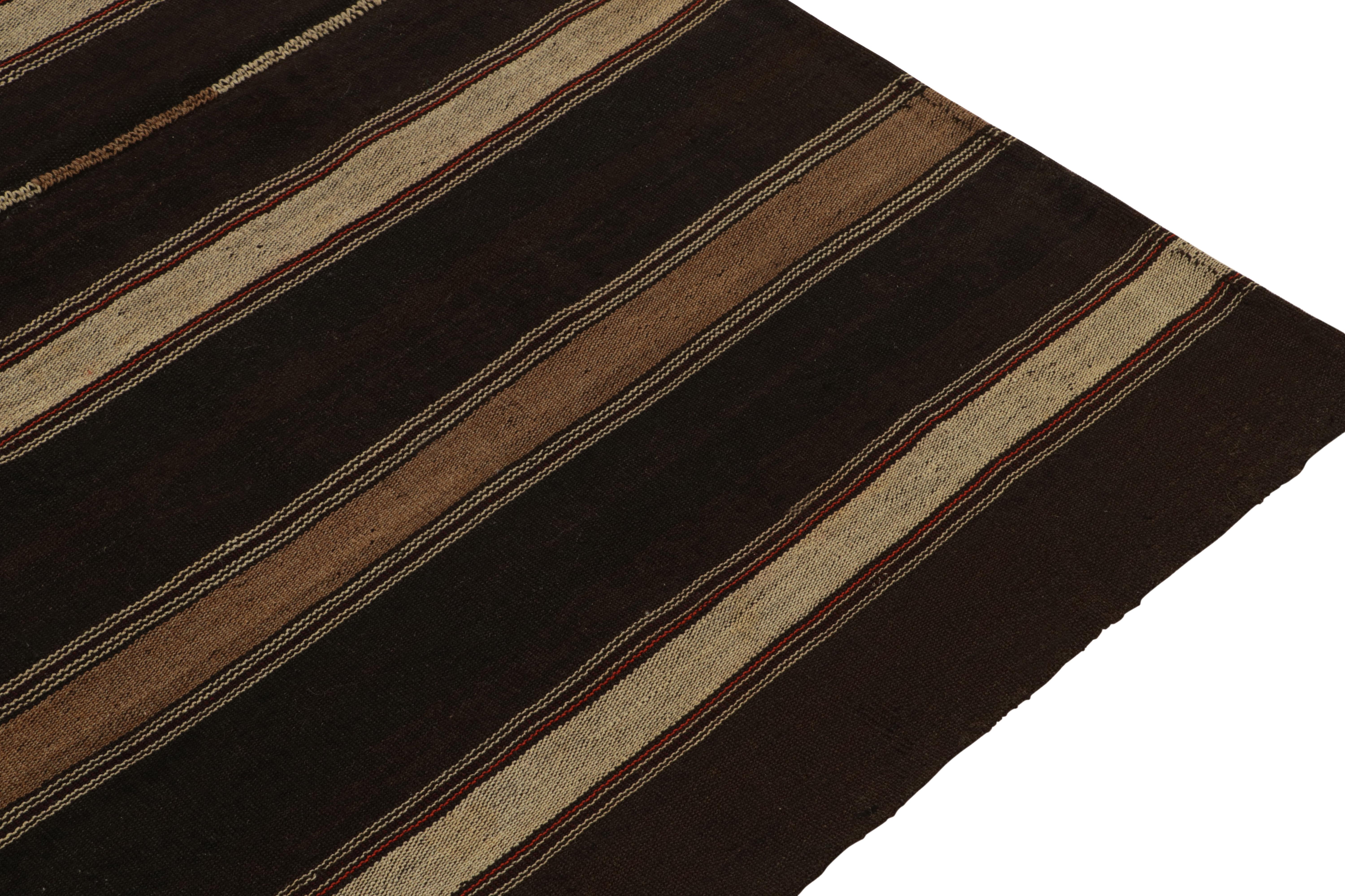 Mid-20th Century Vintage Turkish Kilim rug in all Beige-Brown Stripe Patterns by Rug & Kilim For Sale