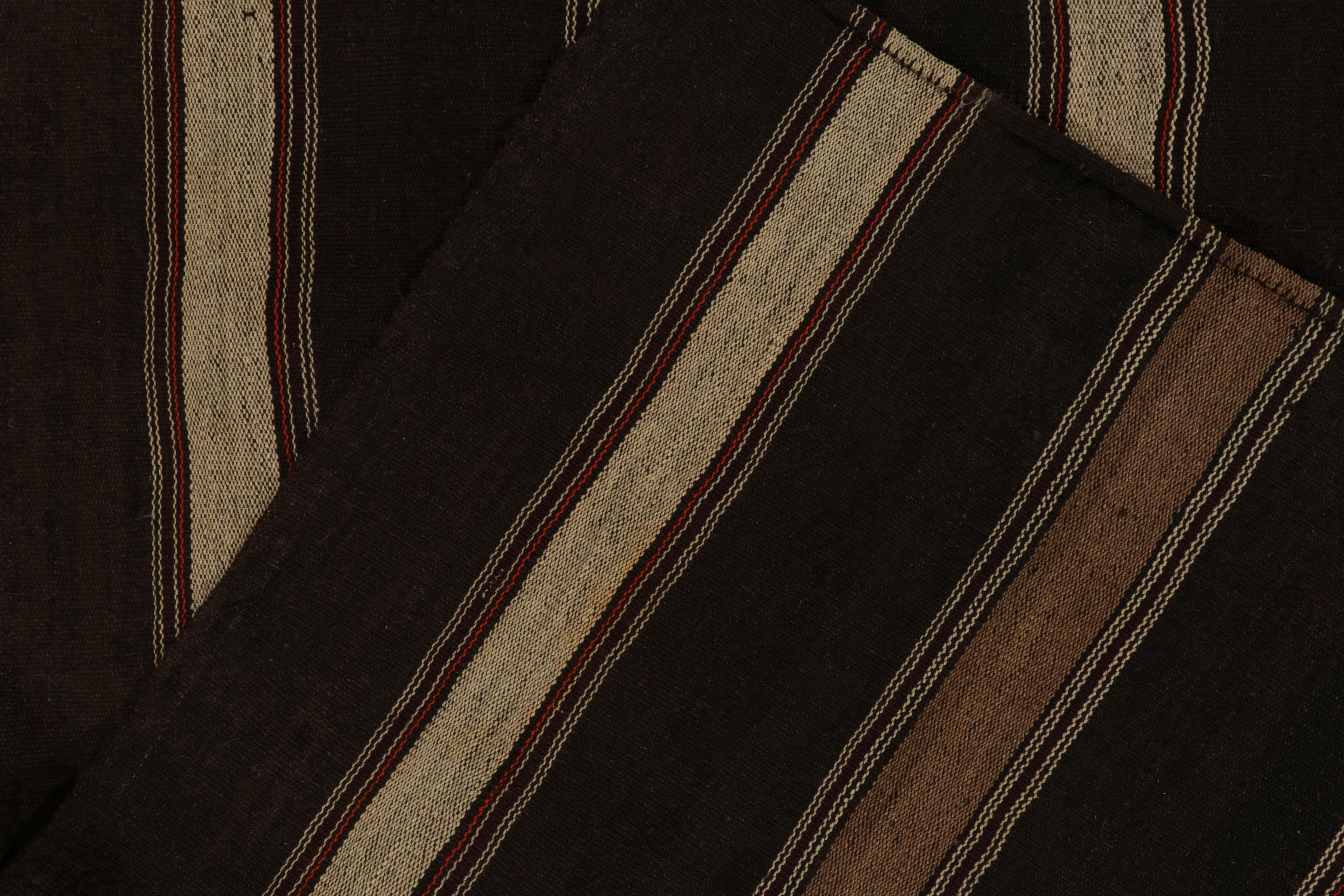 Vintage Turkish Kilim rug in all Beige-Brown Stripe Patterns by Rug & Kilim For Sale 1