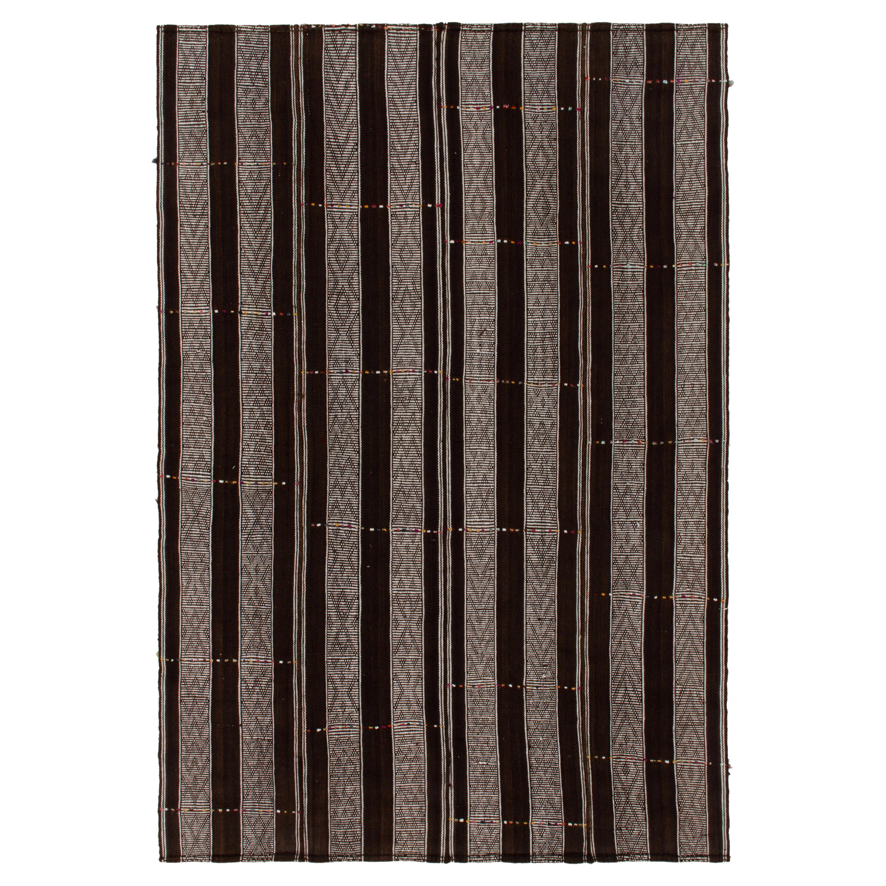 Vintage Turkish Kilim Rug in All over Brown Black Striped Pattern by Rug & Kilim