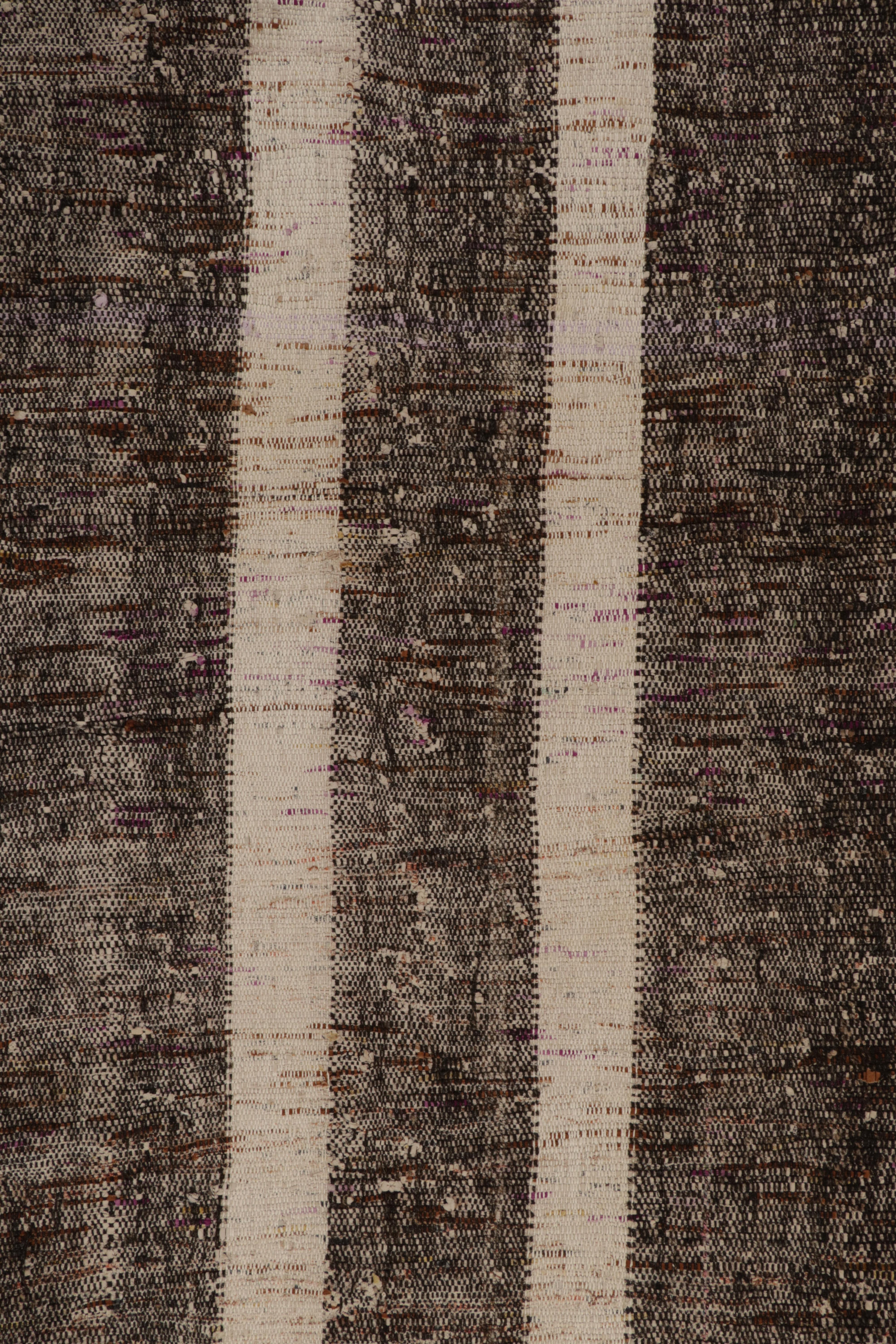 Wool Vintage Turkish Kilim Rug in Beige-Brown Stripe Patterns by Rug & Kilim For Sale
