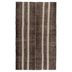 Retro Turkish Kilim Rug in Beige-Brown Stripe Patterns by Rug & Kilim