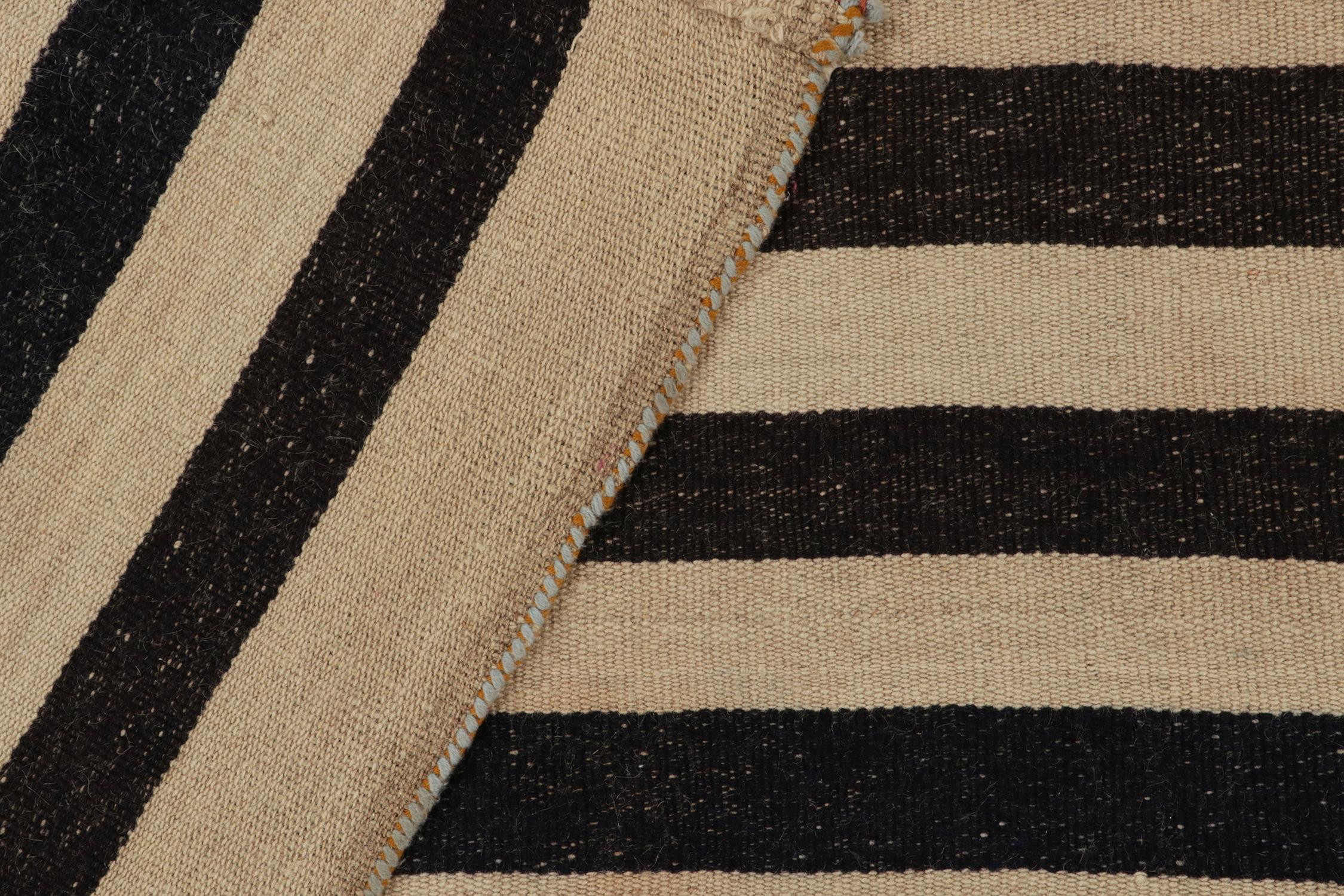 Vintage Turkish Kilim Rug in Beige-Brown & Black Stripe Pattern by Rug & Kilim For Sale 1