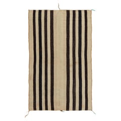 Retro Turkish Kilim Rug in Beige-Brown & Black Stripe Pattern by Rug & Kilim