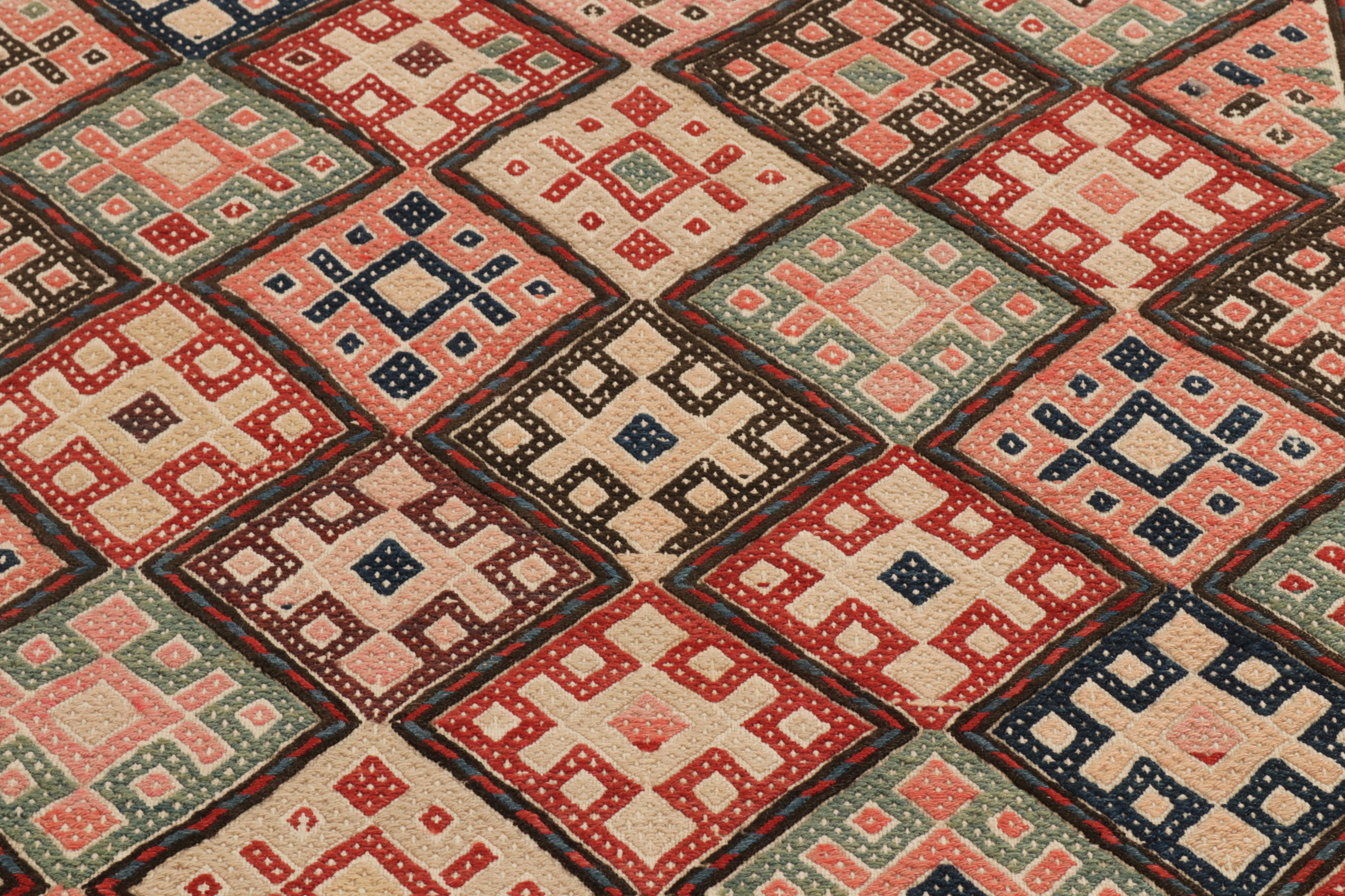 Mid-20th Century Vintage Turkish Kilim Rug in Beige, Pink Tribal Geometric Pattern by Rug & Kilim