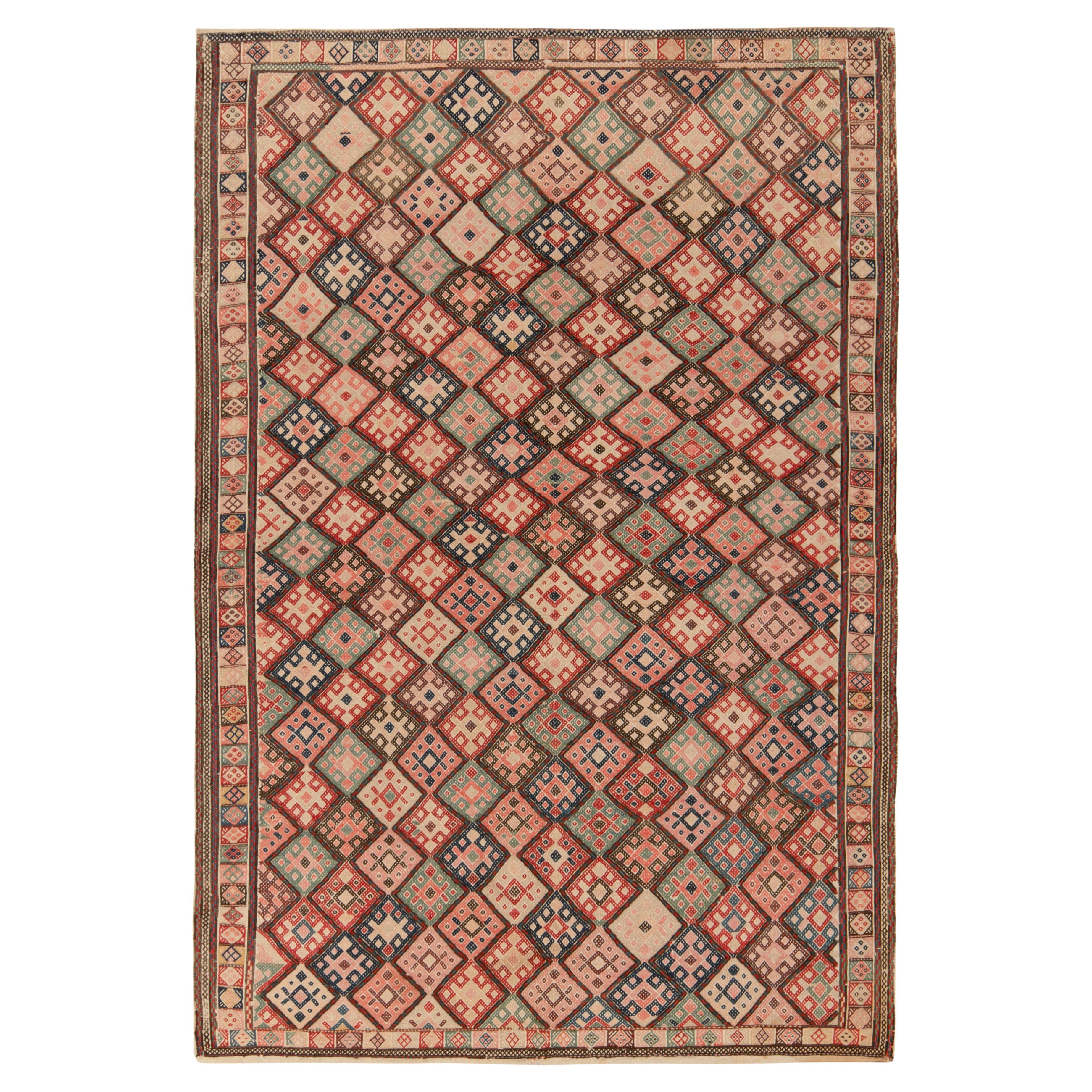 Vintage Turkish Kilim Rug in Beige, Pink Tribal Geometric Pattern by Rug & Kilim