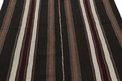 Vintage Turkish Kilim Rug in Brown, Black & White Stripes - Rug & Kilim