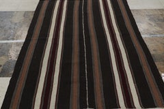 Vintage Turkish Kilim Rug in Brown, Black & White Stripes - Rug & Kilim