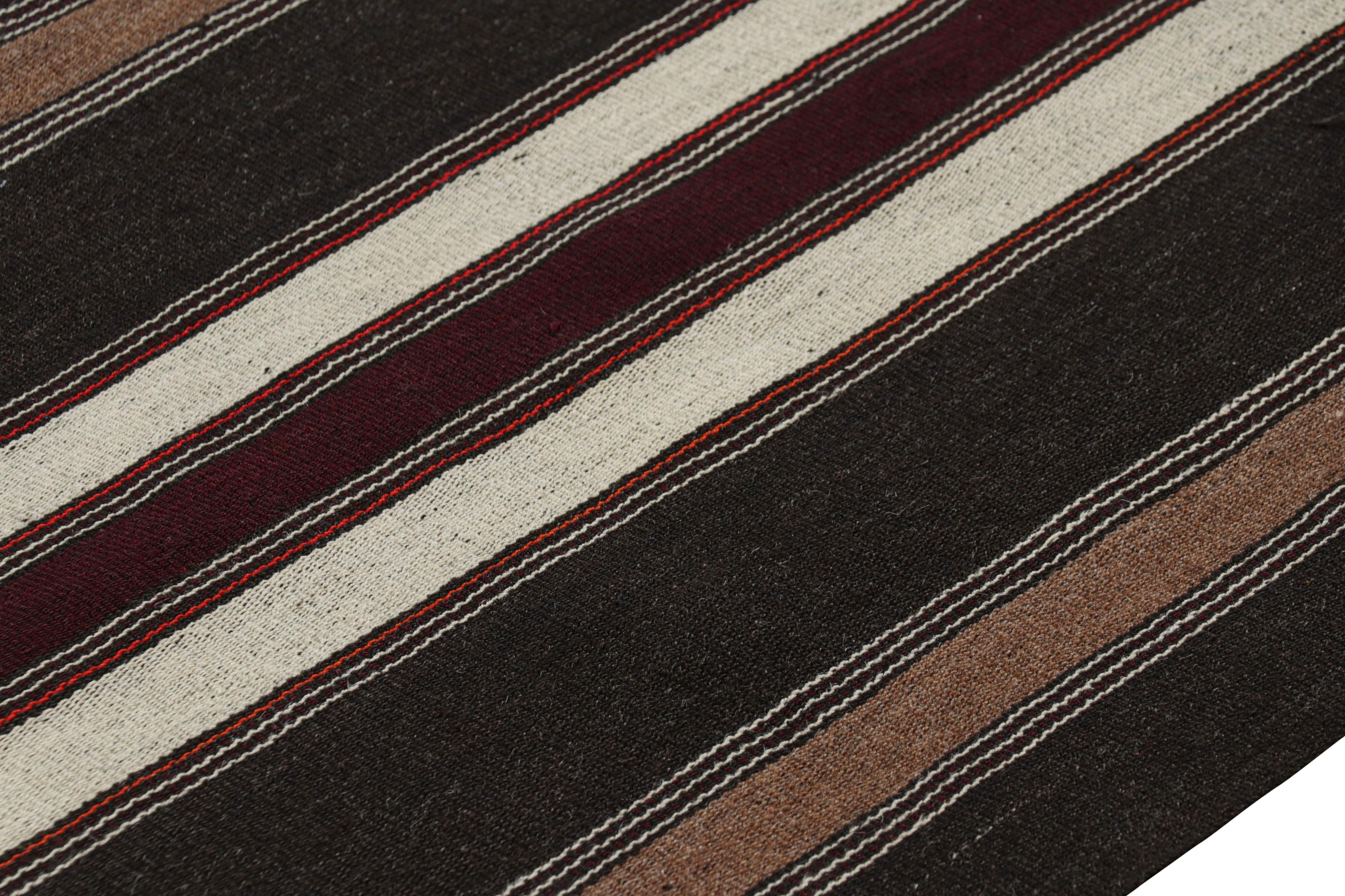 Hand-Woven Vintage Turkish Kilim Rug in Brown, Black & White Stripes - Rug & Kilim For Sale