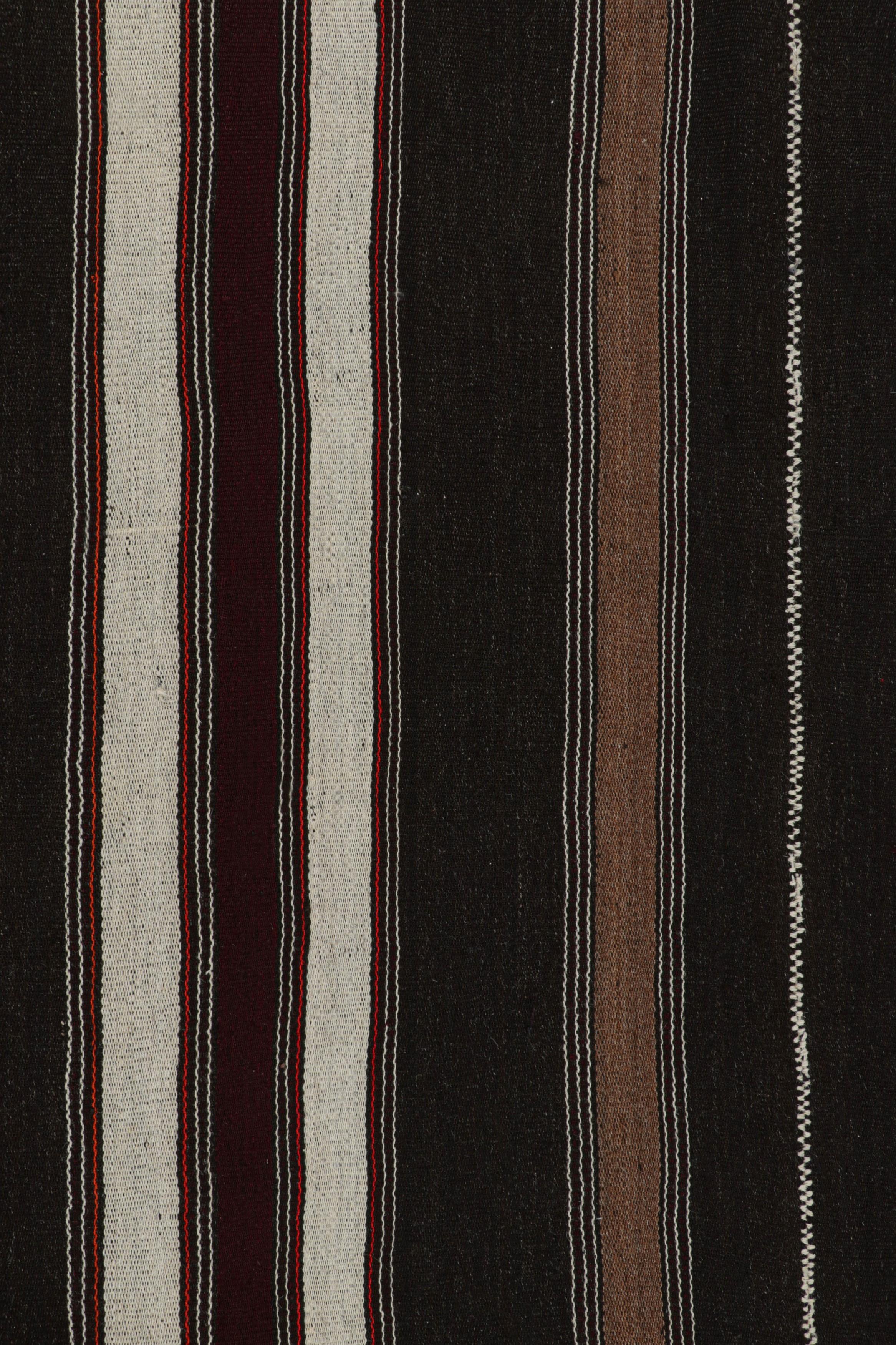 Wool Vintage Turkish Kilim Rug in Brown, Black & White Stripes - Rug & Kilim For Sale