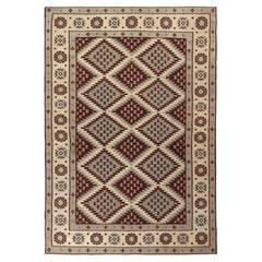 Tapis Kilim turc vintage à motif géométrique marron, gris-bleu par Rug & Kilim