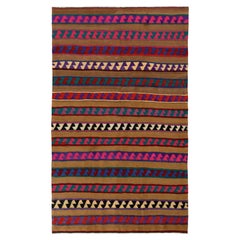 Antique Turkish Kilim Rug in Brown, Rare Pink Stripe Pattern by Rug & Kilim