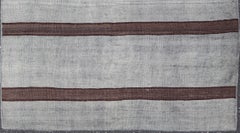 Vintage Turkish Kilim Rug in Gray and Dark Brown Wide Stripe Design 2'7 x 3'0
