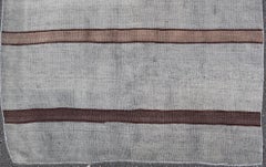 Vintage Turkish Kilim Rug in Gray with Dark Brown Horizontal Stripe 2'10 x 3'0