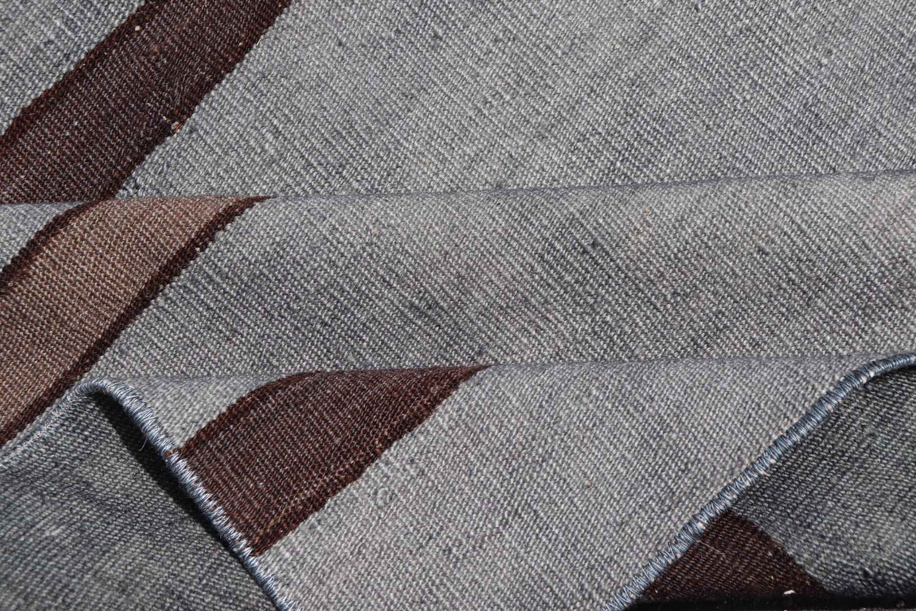 Vintage Turkish Kilim Rug in Gray with Dark Brown Horizontal Stripe 2'10 x 3'0 In Good Condition For Sale In Atlanta, GA