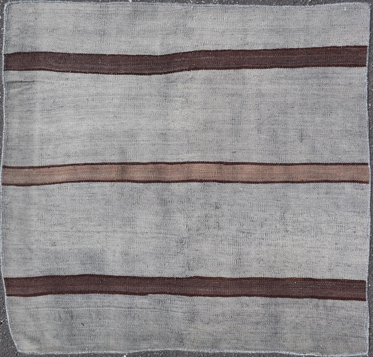 Vintage Turkish Kilim Rug in Gray with Dark Brown Horizontal Stripe 2'10 x 3'0 For Sale 2