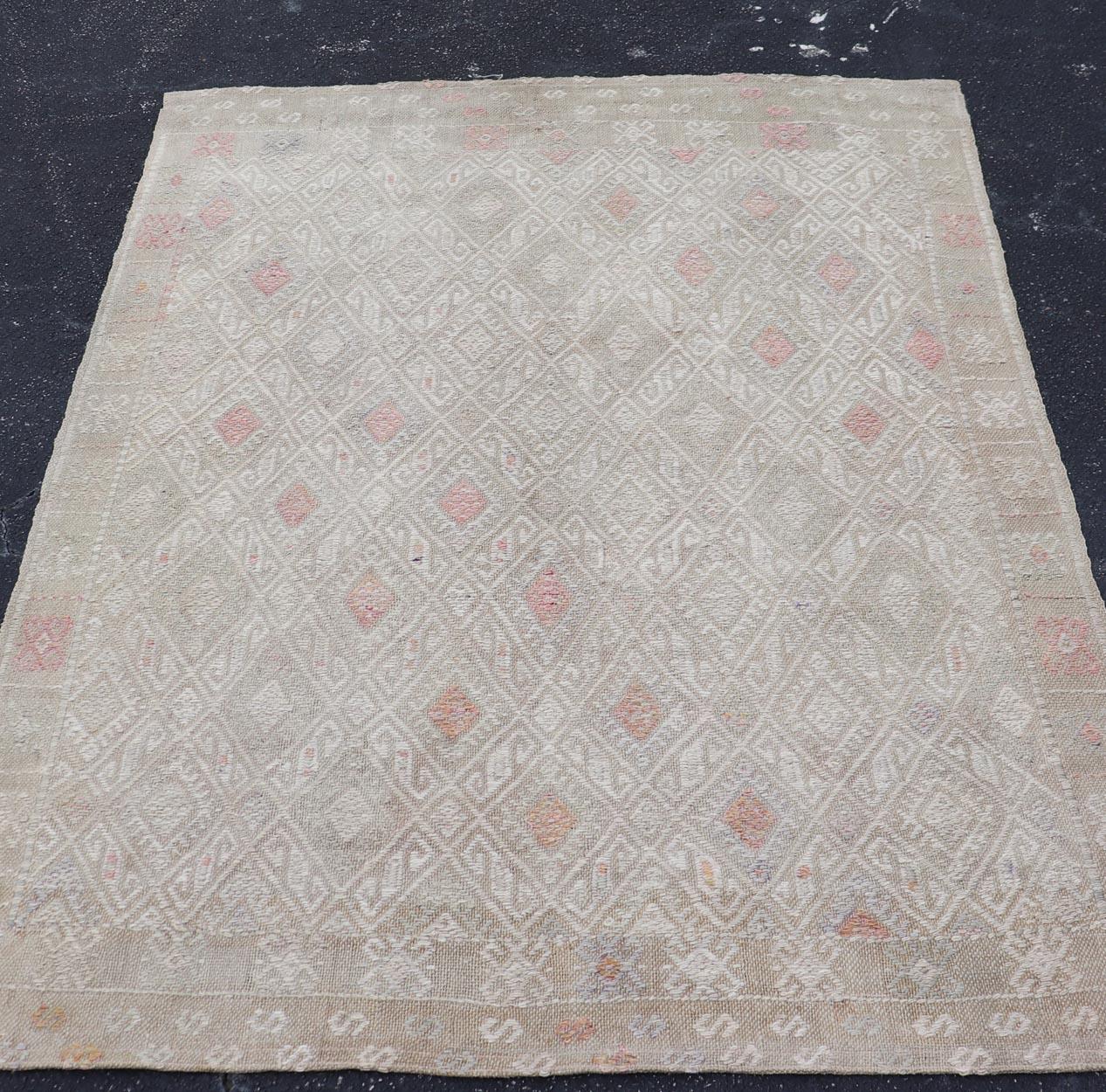 Vintage Turkish Kilim Rug in Muted Gray, Taupe, and Faded Red 4'4 x 5'9 For Sale 1