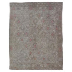 Vintage Turkish Kilim Rug in Muted Gray, Taupe, and Faded Red 4'4 x 5'9