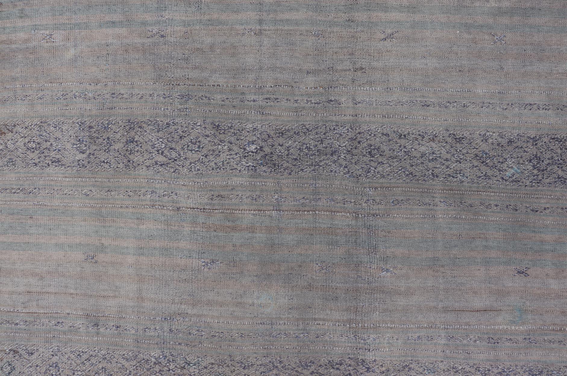Vintage Turkish Kilim Rug In Muted Pastel Hues and Geometric Patterns 5'2 x 9'2 For Sale 5