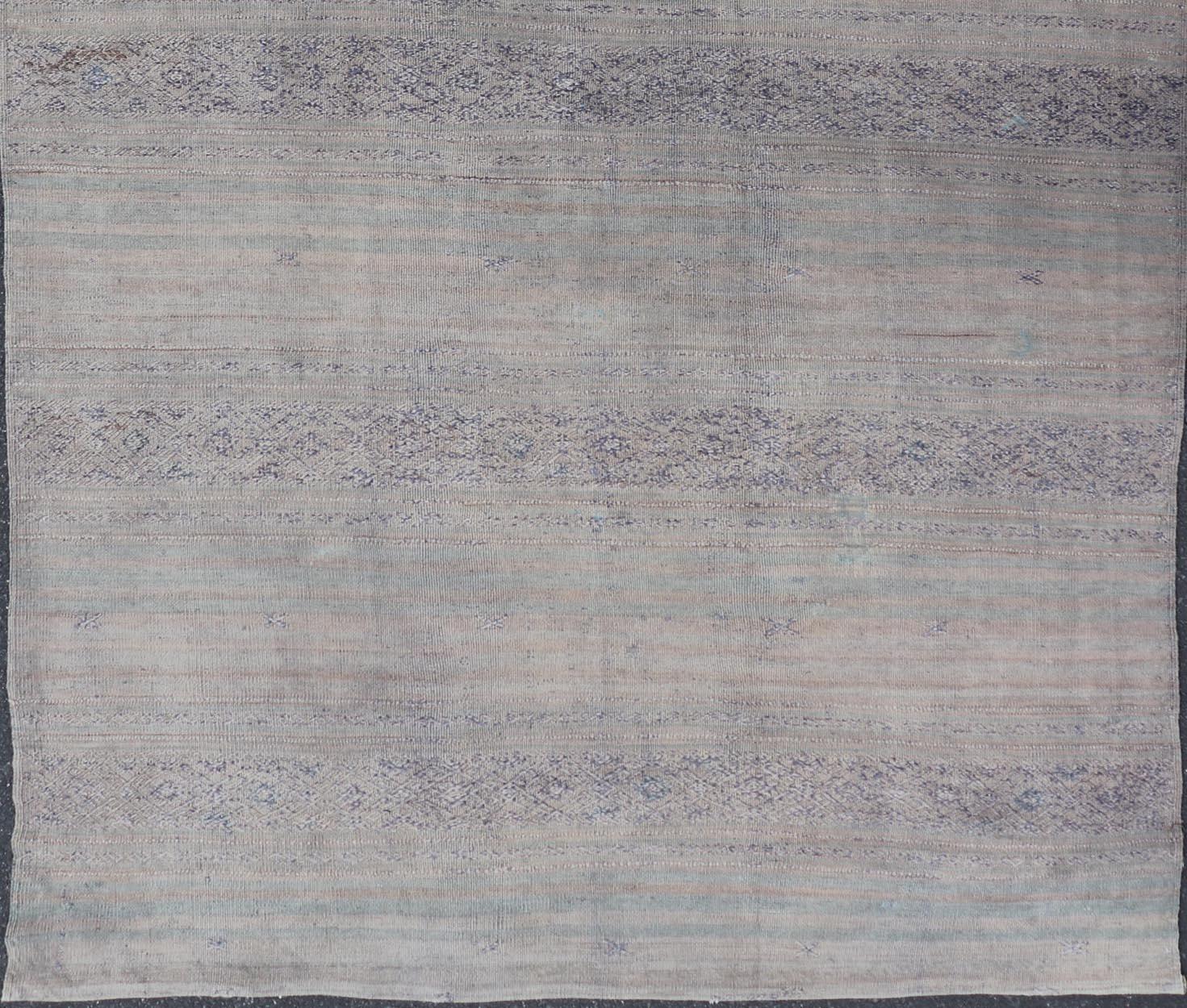 20th Century Vintage Turkish Kilim Rug In Muted Pastel Hues and Geometric Patterns 5'2 x 9'2 For Sale