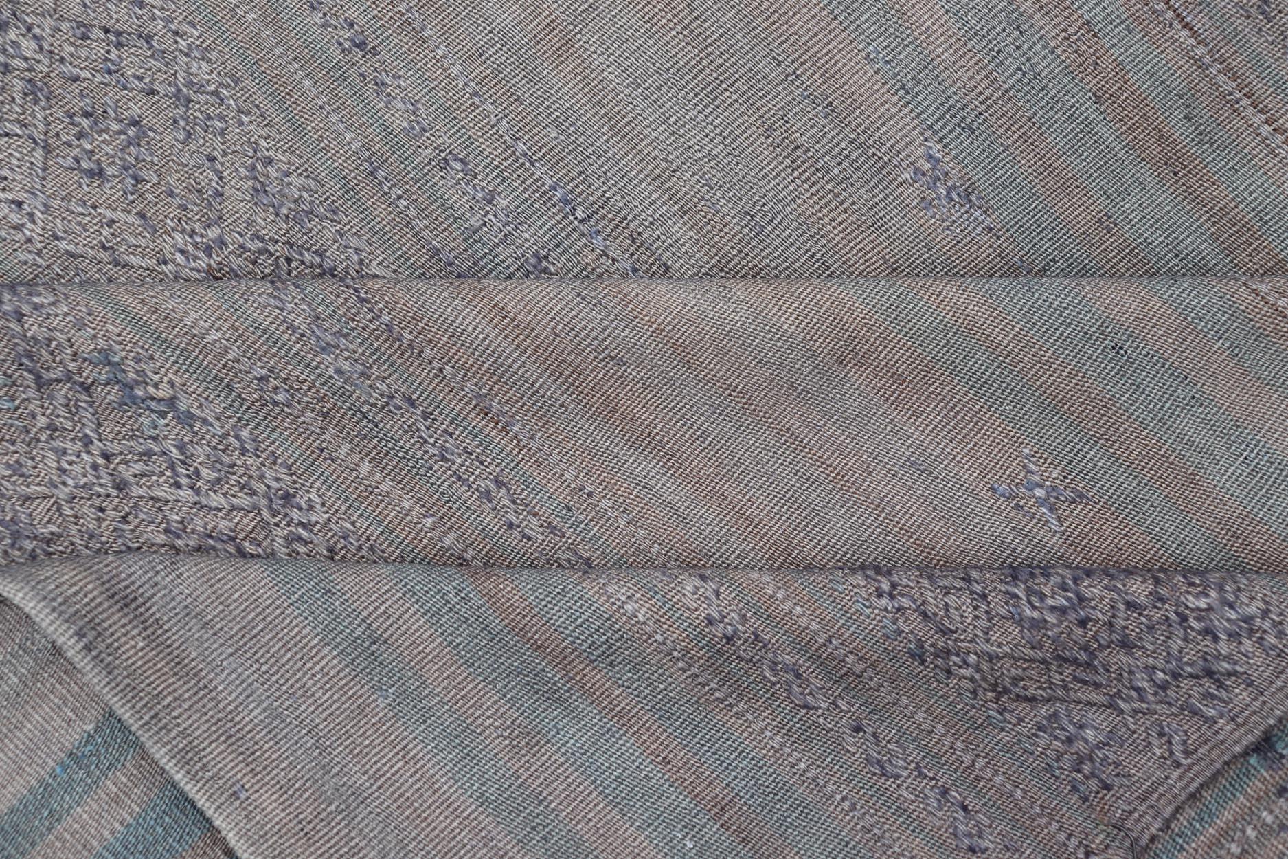 Vintage Turkish Kilim Rug In Muted Pastel Hues and Geometric Patterns 5'2 x 9'2 For Sale 1