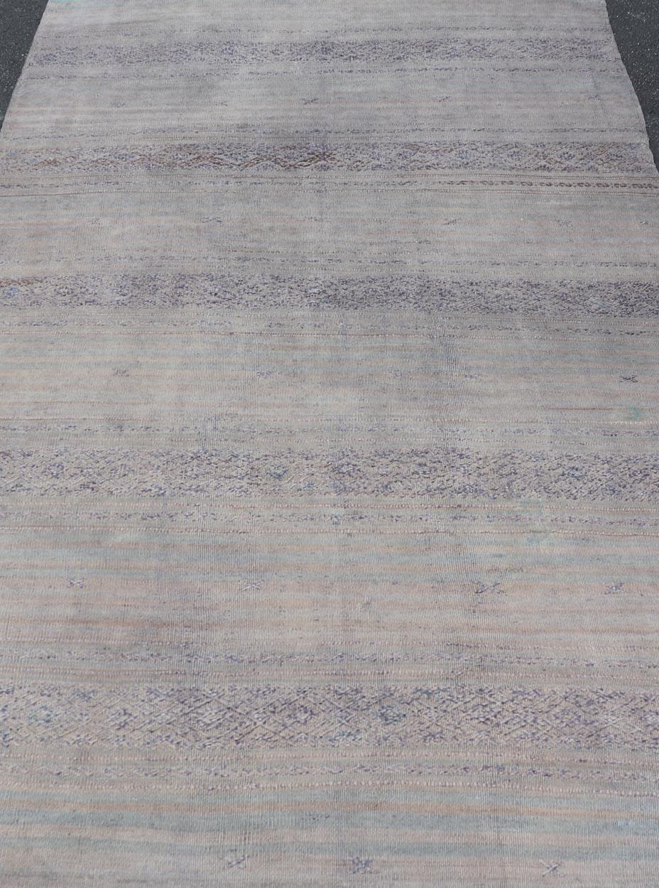 Vintage Turkish Kilim Rug In Muted Pastel Hues and Geometric Patterns 5'2 x 9'2 For Sale 2