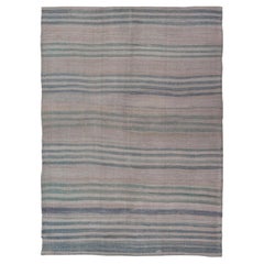 Vintage Rug & Kilim turco a strisce pastello di blu e verde 4'9 x 6'10