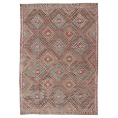 Vintage Turkish Kilim Rug in Red, Beige, and Olive Diamond Pattern 7
1 x 11
0