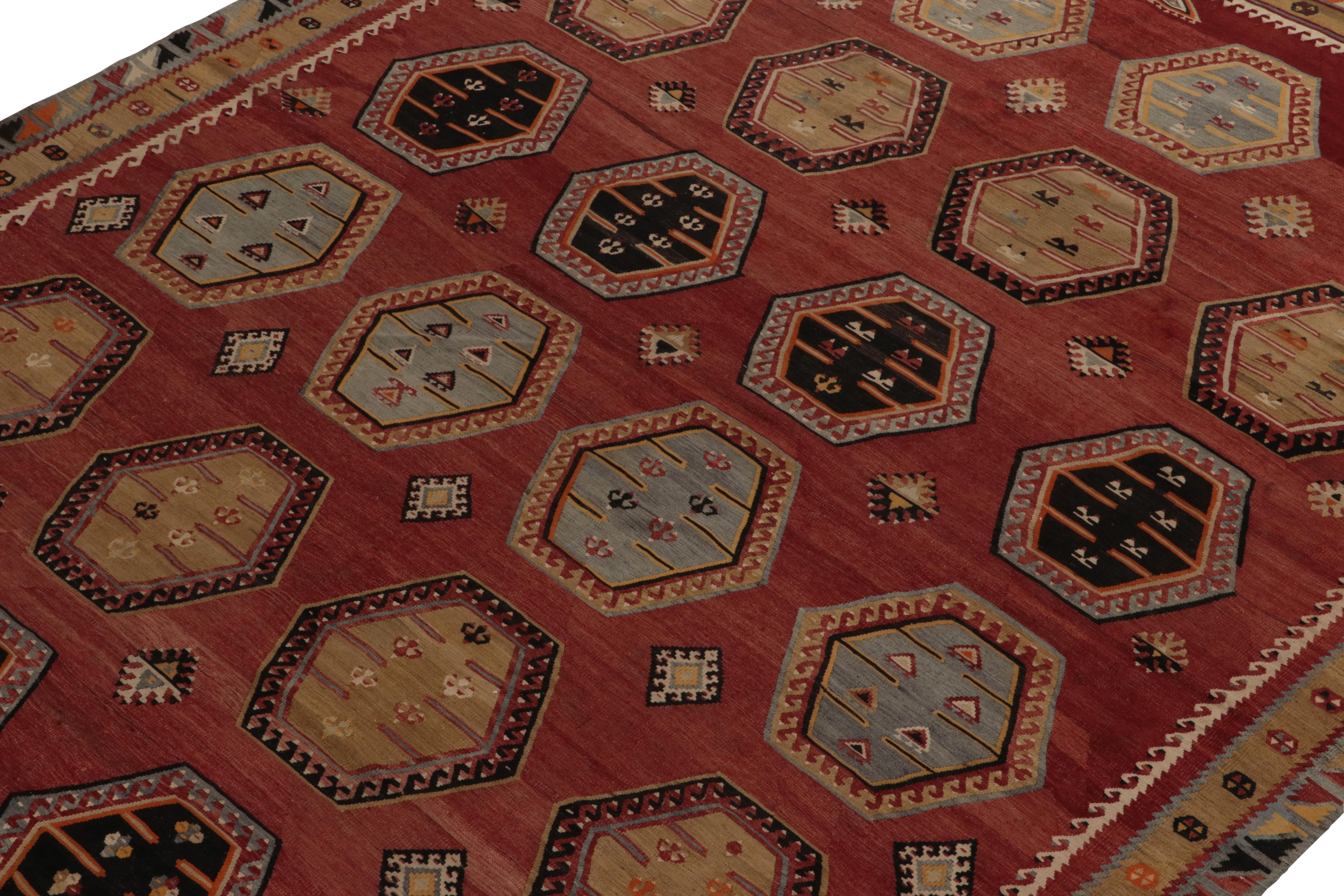 Mid-20th Century Vintage Turkish Kilim rug in Red, Brown Blue Geometric Patterns by Rug & Kilim For Sale