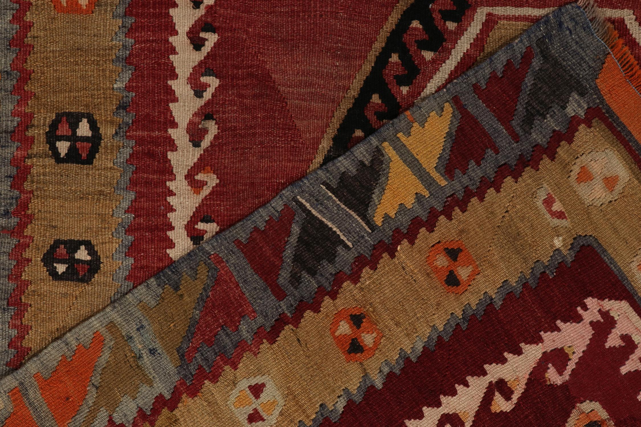 Vintage Turkish Kilim rug in Red, Brown Blue Geometric Patterns by Rug & Kilim For Sale 1