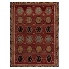 Vintage Turkish Kilim rug in Red, Beige-Brown and Blue Tribal Geometric Patterns
