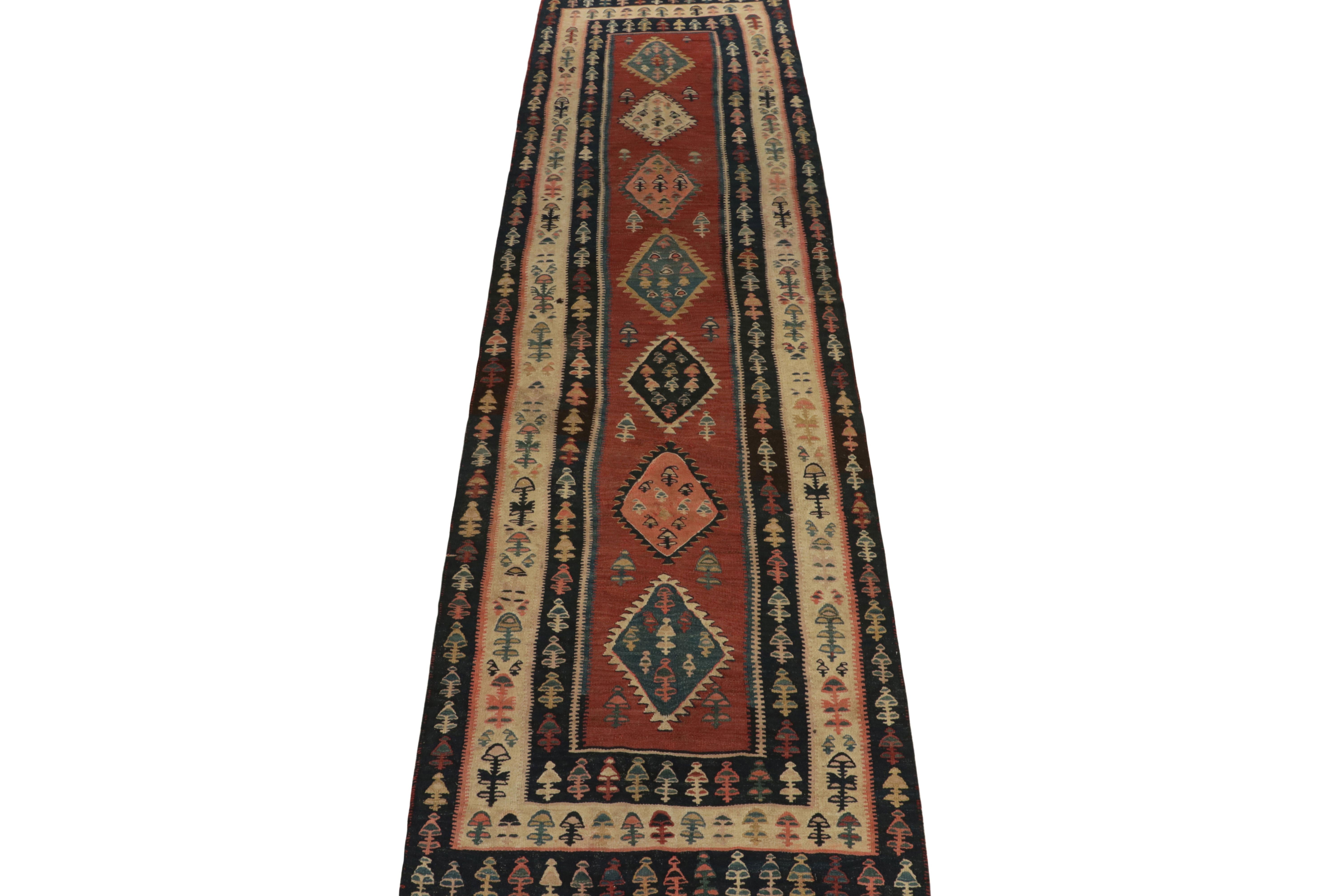 Tribal Vintage Turkish Kilim Rug in Red & Beige-Brown & Midnight Border by Rug & Kilim For Sale