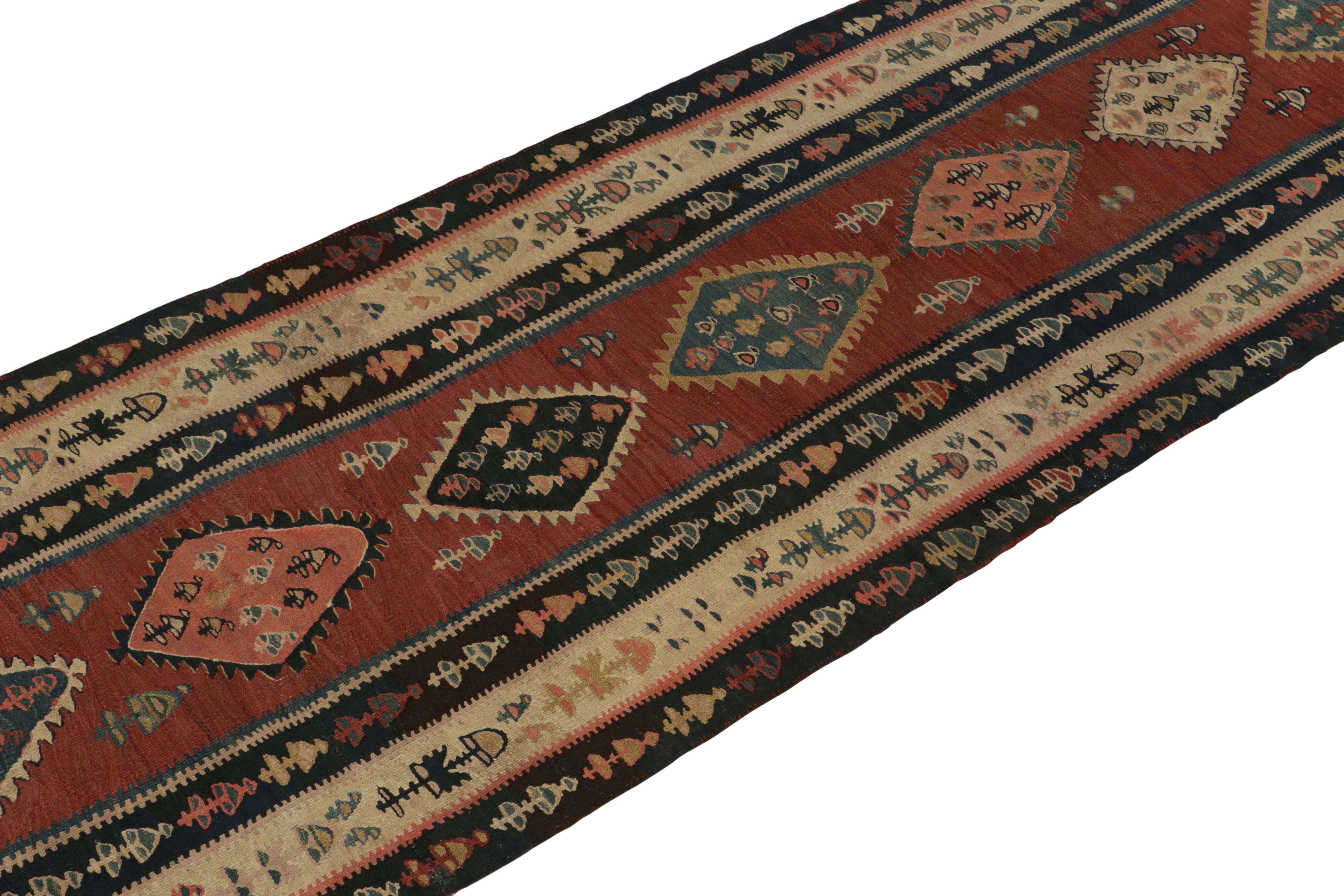 Hand-Knotted Vintage Turkish Kilim Rug in Red & Beige-Brown & Midnight Border by Rug & Kilim For Sale