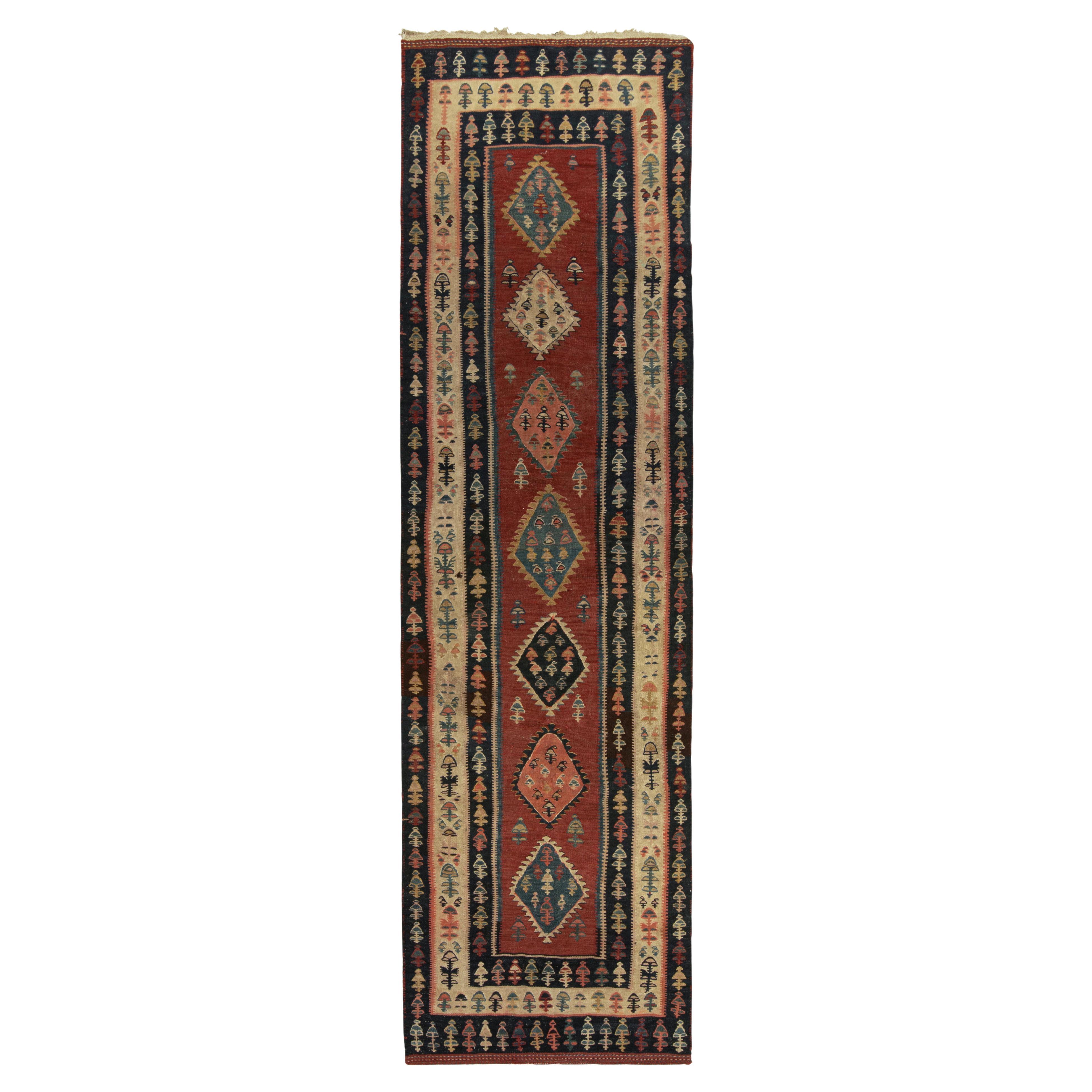 Vintage Turkish Kilim Rug in Red & Beige-Brown & Midnight Border by Rug & Kilim For Sale