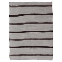 Vintage Turkish Kilim Rug in Soft Beige and Dark Brown Stripes