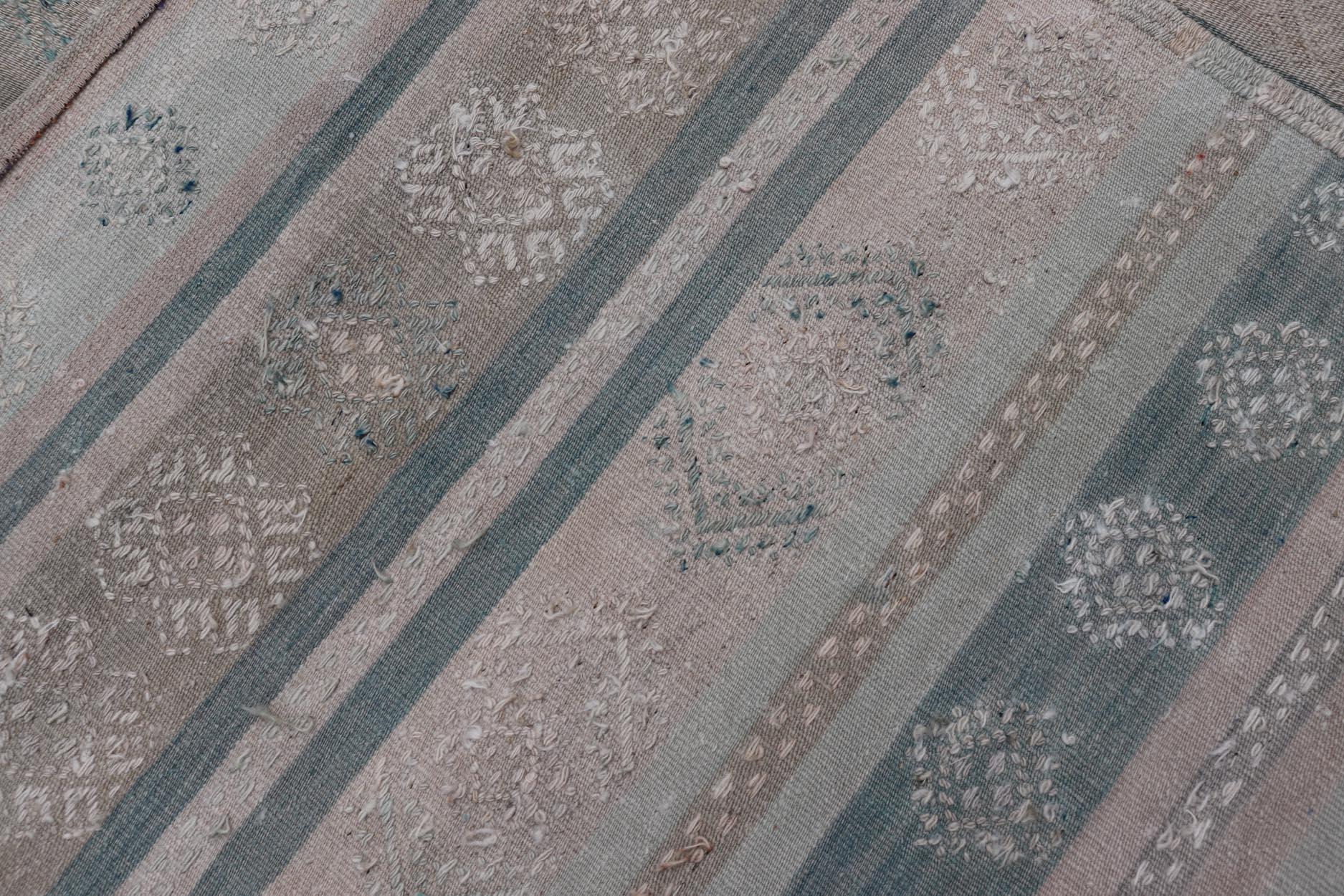 Vintage Turkish Kilim Rug In Soft Pastel Stripes and Geometric Patten 5'3 x 9'9 For Sale 4