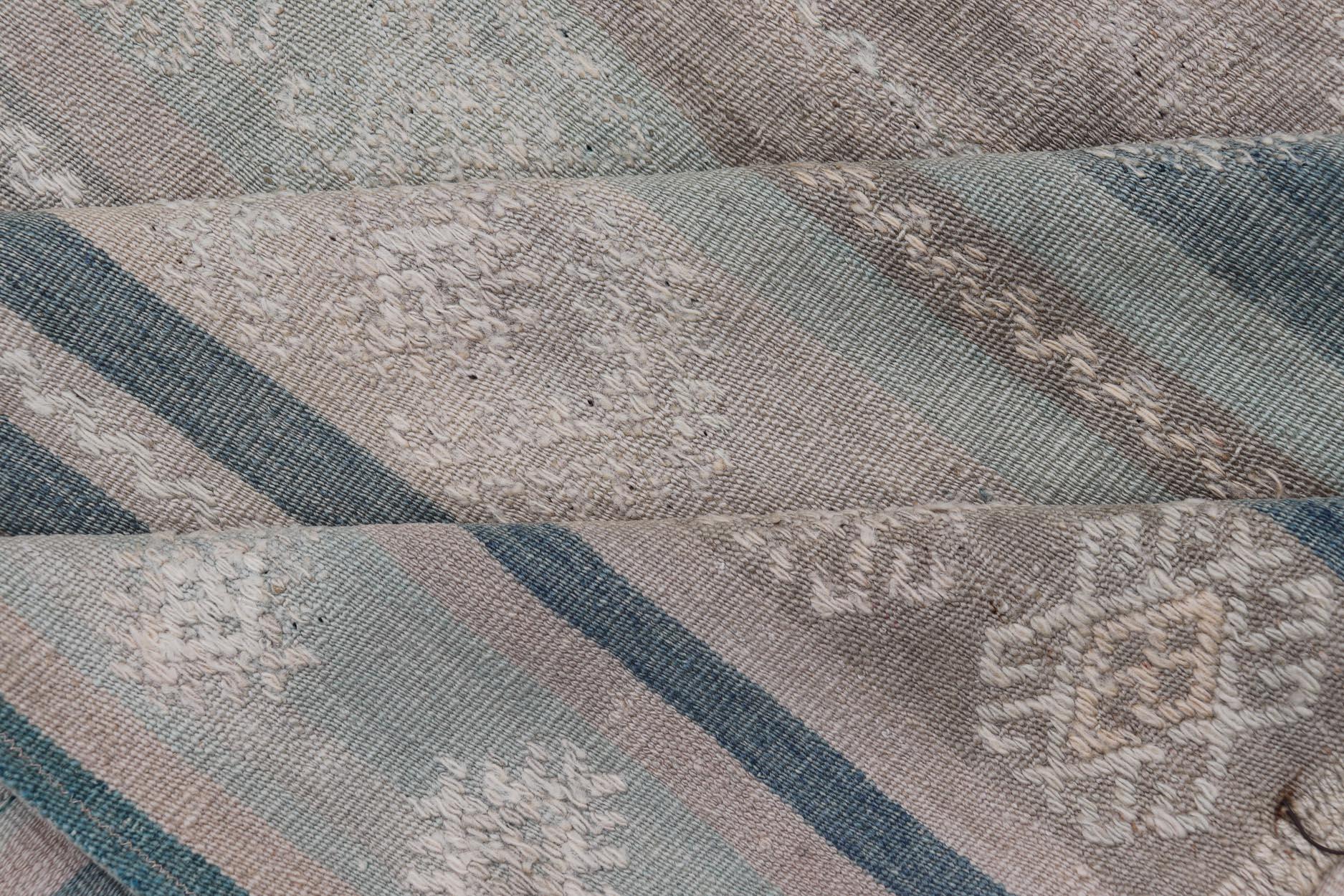 Vintage Turkish Kilim Rug In Soft Pastel Stripes and Geometric Patten 5'3 x 9'9 For Sale 5