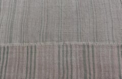 Vintage Turkish Kilim Rug in Soft Sage, Pale Taupe, and Faded Sand Stripes
