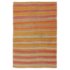 Vintage Rug & Kilim turco a strisce vivaci rosa, arancione e giallo 5'0 x 8'0