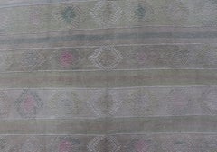 Vintage Turkish Kilim Rug Ivory Pastel Striped Multicolor Wool Flatweave