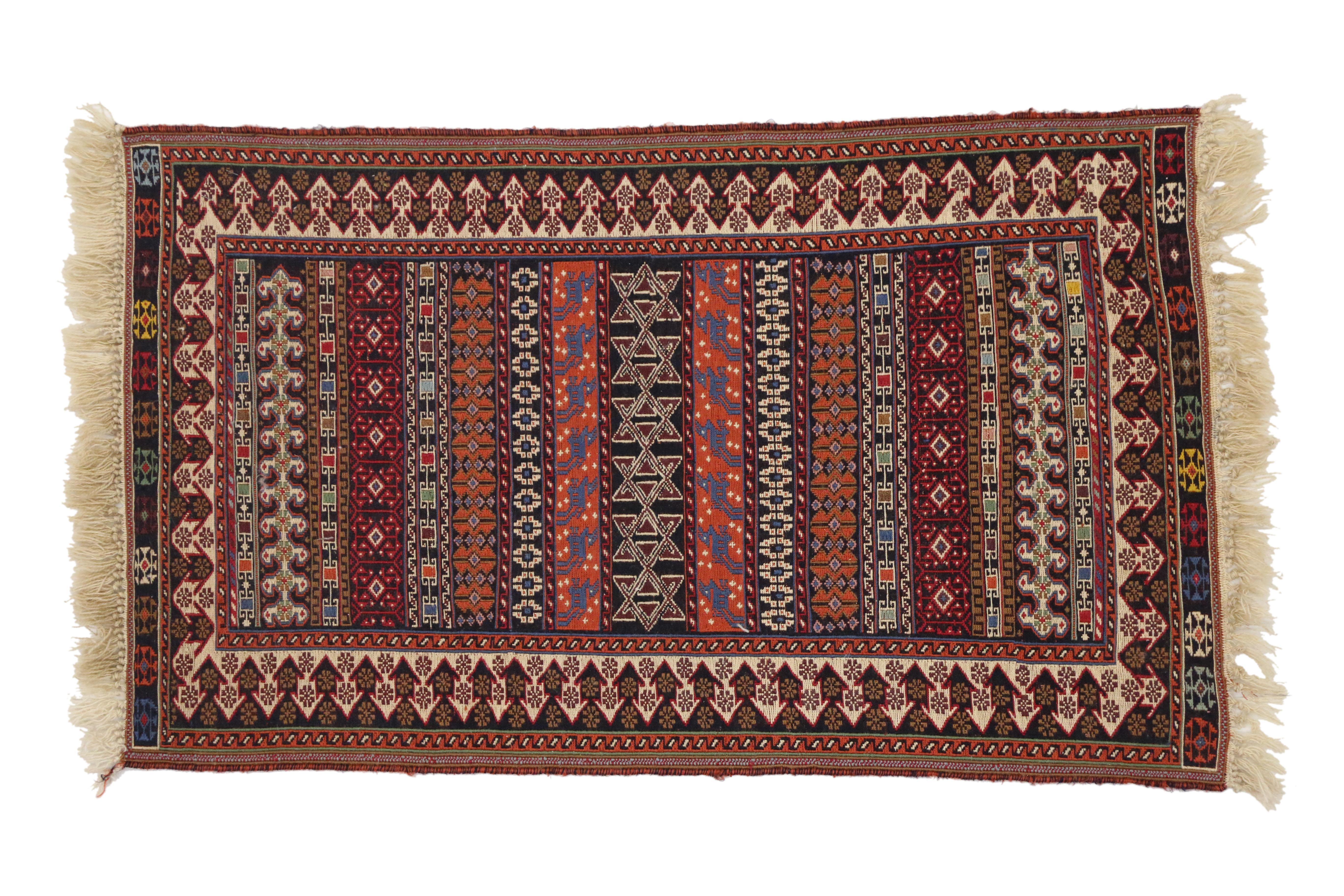 Vintage Turkish Kilim Rug, Small Flat-Weave Rug with Boho Chic Tribal Style 2
