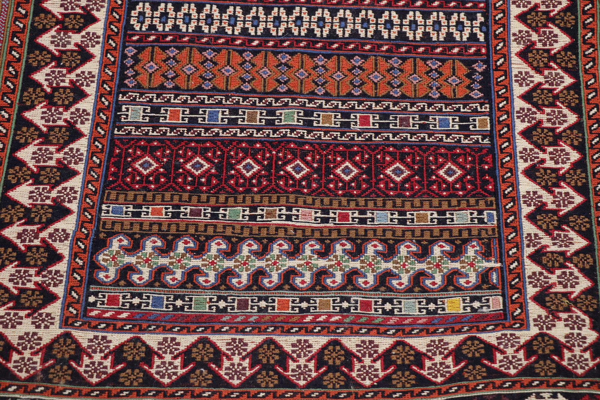 Hand-Woven Vintage Turkish Kilim Rug, Small Flat-Weave Rug with Boho Chic Tribal Style
